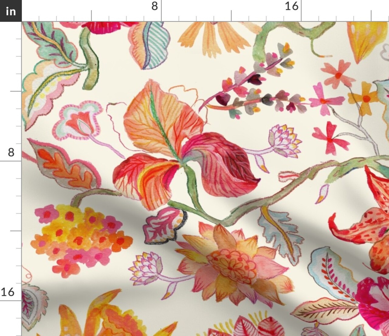 Whimsical Watercolor Flowers Traditional Cream Botanical Heritage Revival English French Custom Printed Fabric by Spoonflower Various Fabrics by the Yard or Fat Quarter